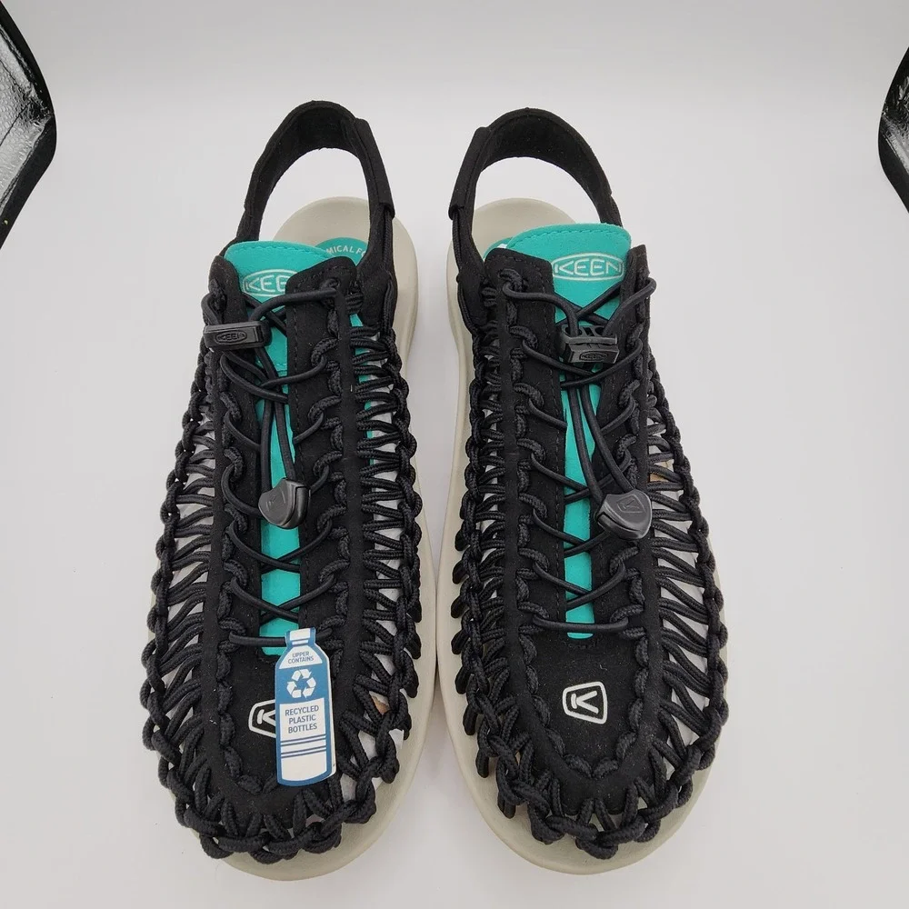 Keen Uneek Sport Fisherman Sandals Mens Sz 11.5 Black Bright Aqua Boat Shoes NEW
